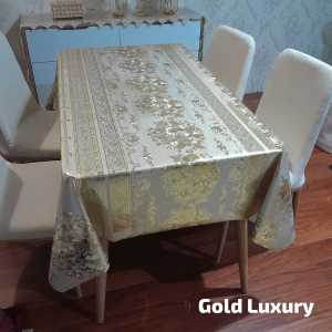 Taplak Meja Makan Gold Mewah Taplak Meja Waterproof