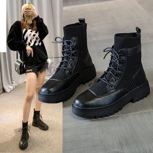 QBELY Genuine Leather Black High Platform Boots Women Fashion Martin Boots Women 2022 Non-slip Wear-resistant Sole Ankle Boots Ladie