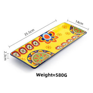 OMK American Style Underglaze Ceramic 14 inch Rectangular Serving Platter Salad Dessert Plate Tray Tunisian Series