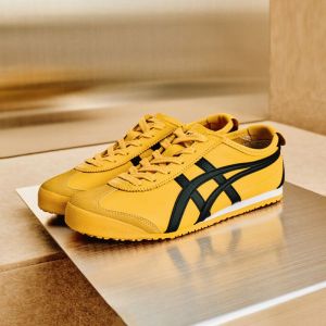 รองเท้ากีฬาสำหรับทั้งหญิงและชายแท้2025เม็กซิกัน66รองเท้าสำหรับทั้งหญิงและชายย้อนยุคคลาสสิกรองเท้าลำลองทันสมัยและรองเท้าวิ่งสบายสีเหลือง/สีดำ