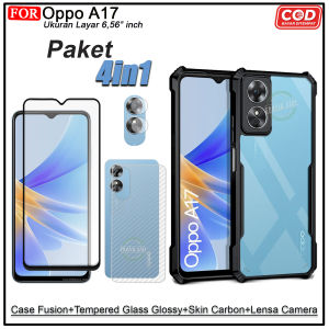 PAKET 4IN1 Case Oppo A17 Softcase Fusion Shockproof Transparan Protect Casing