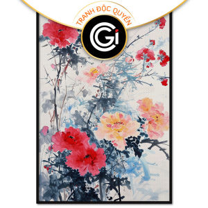 Tranh thủy mạc Hoa Cẩm Chướng. Tranh treo tường dán tường Canvas. CGI-239