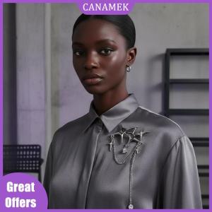 CANAMEK✨ Four Stars Zircon Tassel Chain Brooch Corsage Crystal Pin Clothing Accessories Gift Shawl Clips For Women Girls