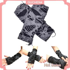 GUCHEN4🎀 Một đôi Gothic cánh tay ấm hơn ngón tay người ăn xin Punk Halloween găng tay lỗ cosplay