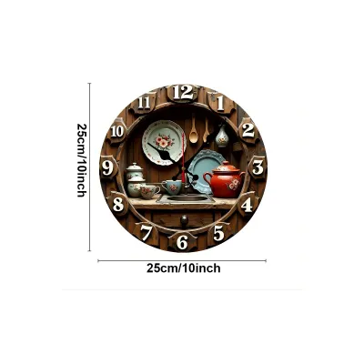 【Flash sale】 2D Flat Vintage Kitchen Design Wooden Silent Hanging Wall Clock For Living Room Study Room Bedroom Home Decoration