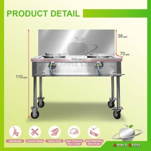 Stainless Steel Kitchen Two Burner/Handmade Stainless Steel Dapur Masak Gas Duo Burner/ Stainless Steel High Pressure 2 Burner Kwali Range/ Keluli Dapur Kitchen Kuali Gas 2 Tungku Stove/Custom Made Customize Design Dapur Kitchen
