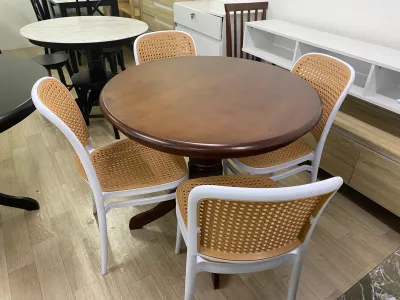 EWJ - RT900/RT1200 + 3700 Set 1+6/1+4 PP Rattan Chair Round dining set Round Dining Table Set Meja Makan Murah Cantik Moden