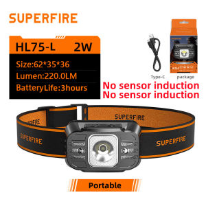 SUPERFIRE Head light Super Bright Lightweight Type-c Rechargeable Induction Headlamp Sensor Head Torch Outdoor Camping Fishing Head Lamp HL75-S