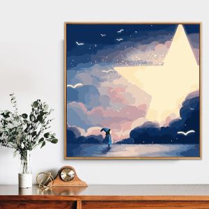 【Popular choice】 Drofe 20x20cm With Frame Landscape Painting Paint By Numbers Wall Art Scenery Decorative Hanging Picture