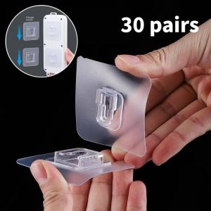 30 Pair Double-Sided Adhesive Wall Hook - Child Mother Buckle No Punching  Strong Traceless Self Adhesive Invisible Hooks Kitchen Bedroom Organizer