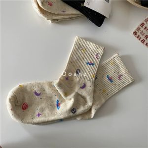 ins Korean womens socks girl heart starry sky socks casual all-match universe mid-tube girls