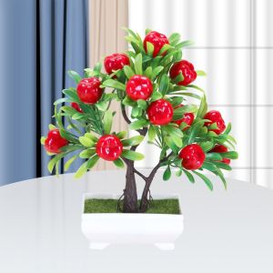 DUOJI Realistic Artificial Fruit Plant Potted Plastic Peach/Pepper Tree/Orange/Strawberry Orange Tree Bonsai Durable 16 Fruits Simulation Lemon Tree Indoor