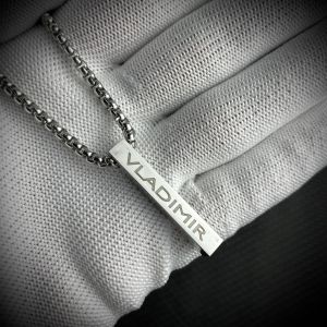 KALUNG LIONTIN PRIA MODEL BALOK PERSEGI TERLARIS ANTI KARAT CUSTOM NAMA