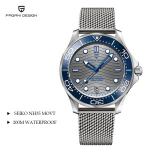 PAGANI DESIGN Men Watch Japan NH35 Sapphire Crystal Dial Window Stainless Steel/Nylon and Leather Strap 200M Waterproof Automatic Mechanical Mens Watches Original