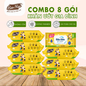 Combo 8 gói khăn ướt BB Bảo Bảo 120 tờ không cồn không mùi không Paraben không mùi cao cấp dành cho mẹ và bé