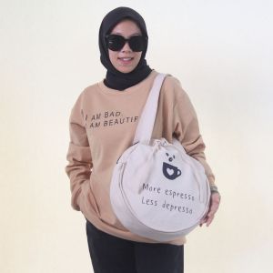SPNB Tote bag Resleting Aesthetic Kanvas Pria Wanita Cirbag Happy Espresso