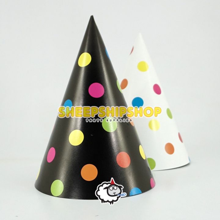 TOPI ULANG TAHUN KERUCUT BESAR HITAM PUTIH Polkadot Warna diameter 17cm