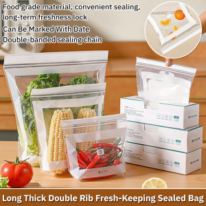 Double Rib Food Grade Fresh-Keeping Sealed Bag Household Refrigerator Storage Food Packaging Sealing Bag Can Be Marked With Date