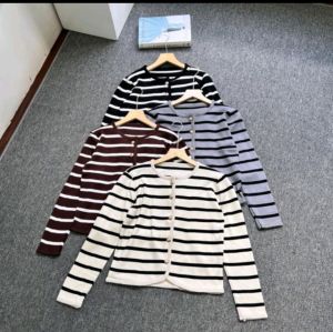 Monalisa Stripe Knit Cardigan/Korean Vintage Flower Cardigan/Atasan Wanita Rajut