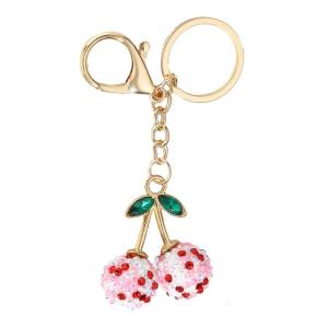 Dazzling Rhinestones Cherry Keyring Shaped Keychain Purse Charm Stylish Accessory for Trendy Women and Teens