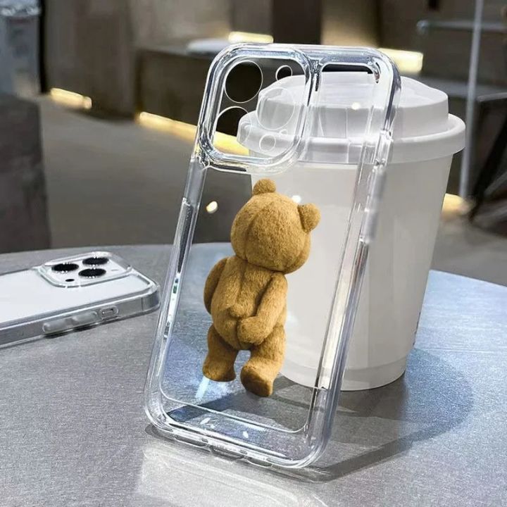 Teddy Bear Couple Cartoon Phone Case Clear Cover Camera Lens