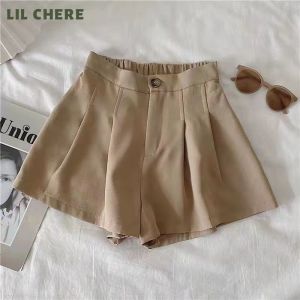 LIL CHERE Womens Shorts A-line Pleated Suit Shorts High Waist Wide-leg Pants