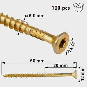 6mm Wood Screws Heavy Duty 200PCS Torx Self Tapping Rust Resistant TX Countersunk KLIMAS WKCS KMWHT Made In Europe Hardwood Screw 6x50mm 6x60mm 6x70mm 6x80mm 6x90mm 6x100mm 6x120mm 6x140mm 6x160mm 6x180mm 6x200mm 6x220mm 6x240mm 6x260mm 6x280mm 6x300
