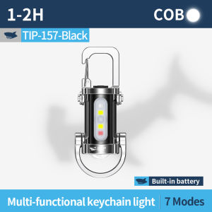 SMILING SHARK TIP157 LED Mini Flashlight COB Keychain Light 7Mode With Red Blue Strobe Type-c Rechargeable Small Torch Light Waterproof Outdoor Emergency