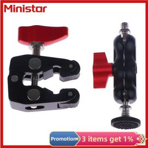 Ministar Aluminum Alloy Clamp With Double Ball Head Magic Arm Clamp 1 4 3 8 Hole For Phone Video Mount Camera Monitor LED Light Mic