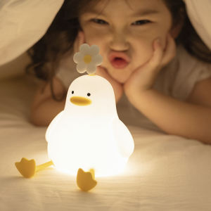 Cute Duck LED Night Light Cartoon Animal Childrens Silicone Night Light Touch Sensor Timing USB Charging Bedroom Nightlight Childrens Birthday Gift