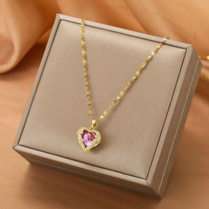 [ Bayar Ditempat ] Kalung Korean Style Cewek Bahan Titanium Lapis Emas Anti Karat Liontin Love Pelangi Zircon / Kalung Titanium Cewek Model Baru / Kalung Titanium Asli Ori Import