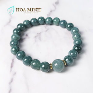 Vòng tay Ngọc Cẩm Thạch size hạt 8 li phối bánh xe xi vàng không kén mệnh phong cách cổ điển sang trọng | Hoa Minh Gem