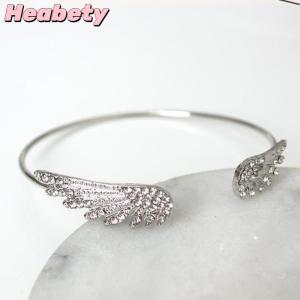 Heabety Angel Wings Silver Color Open Bracelet For Women Trendy Accessories Simple Adjustable Bangle Party Jewerly Gift