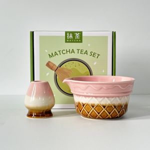 COMEMECO 2/5/8PCS Ceramic Matcha Whisk Set Ice Cream Gradient Color Matcha Whisk Holder with Pouring Spout Japanese Tea Set Tea Lovers