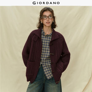 Giordano Women Lapel Horn Button Raglan Woolen Open Front Knit Sweater Free Shipping 18355223