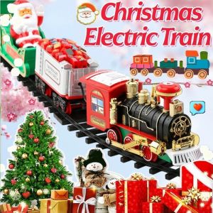 Christmas Electric Train Set Santa Claus Rail Car Xmas Train Toys for Kids Gift with Light & Sound