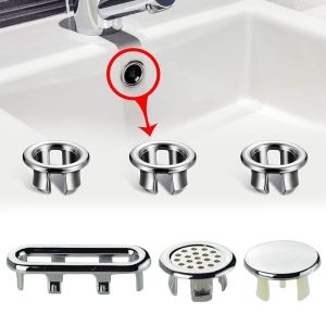 Bath Sink Round Ring Overflow Cover Spare Sink Basin Cap Tidy Chrome Trim Ceramic Basin Overflow Ring for Bathroom Kitchen