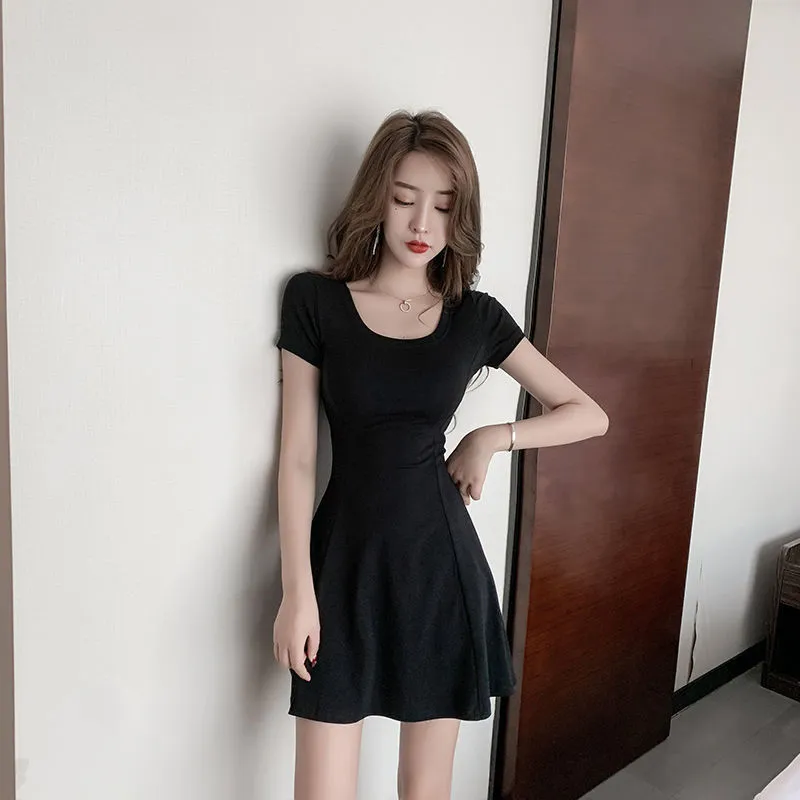 Black Dress Women Mini Summer Chic Slim Party New Korean Fashion