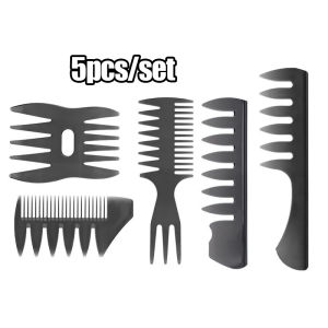 5pcs/Set Black Professional Salon-Grade Hair Styling Comb Wide-Tooth Airplane Head Comb