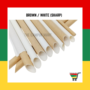 TCM Disposable Drinking / Diy Art And Craft Paper Straw brown/white kertas putih individual sharp flat ends 100pcs