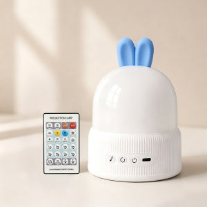Cute Bunny Night Light Projector for Kids Room Decor Rotatable Starry Sky Lamp with 8 Lullabies and Remote Control Nursery Bedside Sleep Aid Toy Girl Birthday Gift