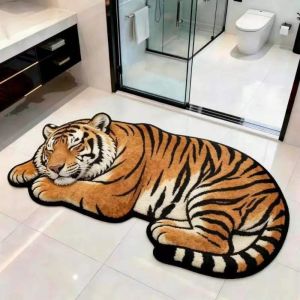 JIMEIXIAN01 Diatomite Tiger Shape Rug Non-slip Absorbent Irregular Bath Rug Practical 40×60CM 50×80CM 60×90CM Tiger Floor Mat Home Entrance Decor