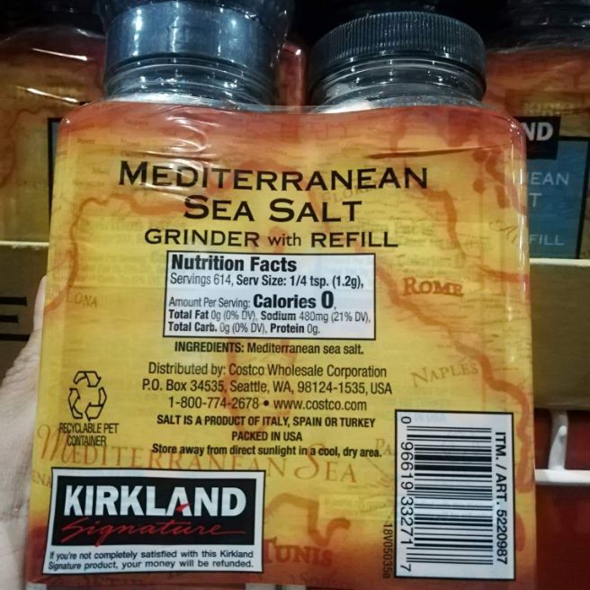KIRKLAND SIGNATURE, MEDITERRANEAN SEA SALT, grinder with refill (26 Oz