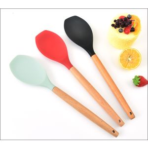 Wooden Handle Spatula Heat Resistant Food Grade Silicone Cooking Utensils