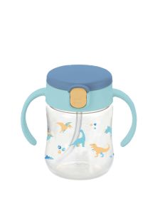 Richell Baby(ริเชลล์)TLI แก้วน้ำหัดดูดหลอด Straw Mug สเต็ป 2 หลอดสุญญากาศกันสำลัก ลาย 🚗🚌🚒🚟🚄 (7เดือนขึ้นไป)