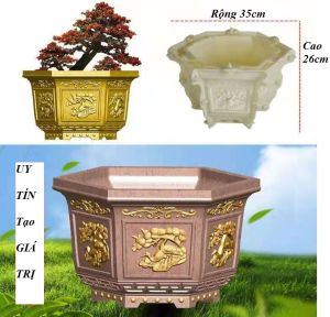 Khuôn chậu lục giác 35cm (Mẫu mới) khuôn đầy đủ lòng trong đa dạng hoa văn dễ dàng thi công