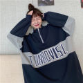 Oversize Sweater Polo Shirt Wanita Gaya Korea Warna Longgar yang Cocok dengan Warna Atasan Jaket Atasan Lengan Panjang. 