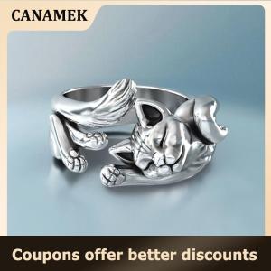【 CANAMEK 】 Vintage Cute Cat Rings Women Jewelry Trendy Adjustable Ring Gift Party Accessories