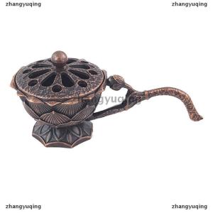 [COD] zhangyuqing กระถางธูปโลหะทรงดอกบัวพร้อมที่จับเครื่องหอมสำหรับฝึกสมาธิโยคะของตกแต่งบ้านธูปอัลลอยสไตล์โบราณ