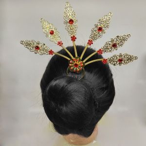 GBSDN Ancient Style Headwear Thai Headdress Leaf Ancient Hanfu Headwear Metal Hair Sticks Exquisite Flower U Shape Hairpin Women
